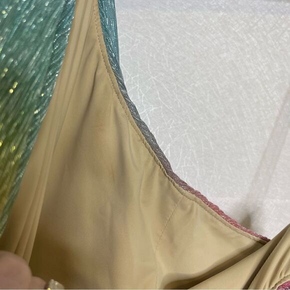 PatBo Prism Lurex Shimmer Rainbow One Shoulder Mini Dress 12 - Picture 5 of 8